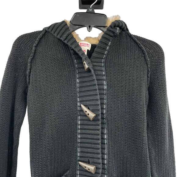 Mossimo Supply Co. Cardigan Rib Knit Faux Fur Hood Womens Sweater - Picture 3 of 7